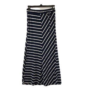 Maurices Pull-on Skirt Size SMALL Floor Length, Blue/White Drawstring 28Wx39L